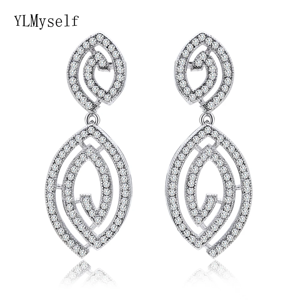 Fashion Drop Earrings Nice Jewellery White color Jewelry Shiny Cubic Zircon Elegent Evening Dinner Party Wedding earring