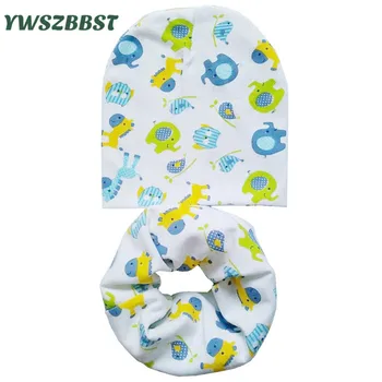 

New Spring Baby Hat Kids Hat Autumn Winter Children Scarf Collar Animals Print Infant Hats set Baby Caps for Boys and Girls