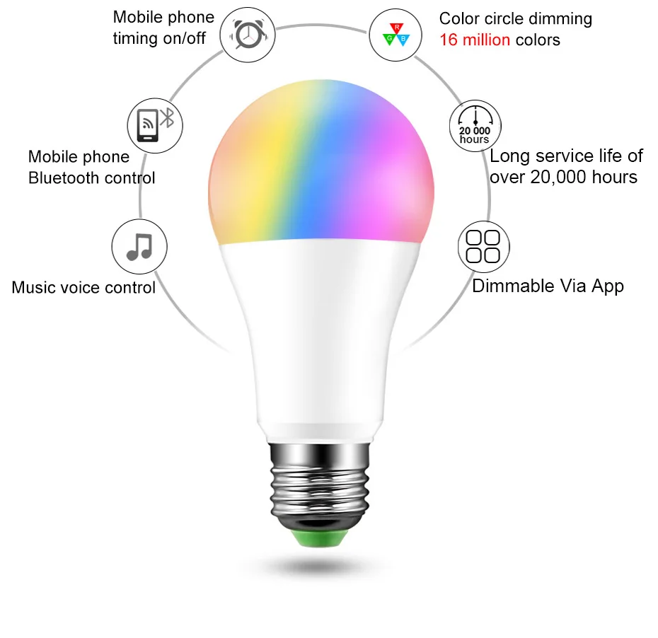 2019 новые E27 Smart RGB Лампочка RGBW затемнения светодиодный лампа Magic Bluetooth 4,0 Smart лампы освещения управления Светодиодный через приложение