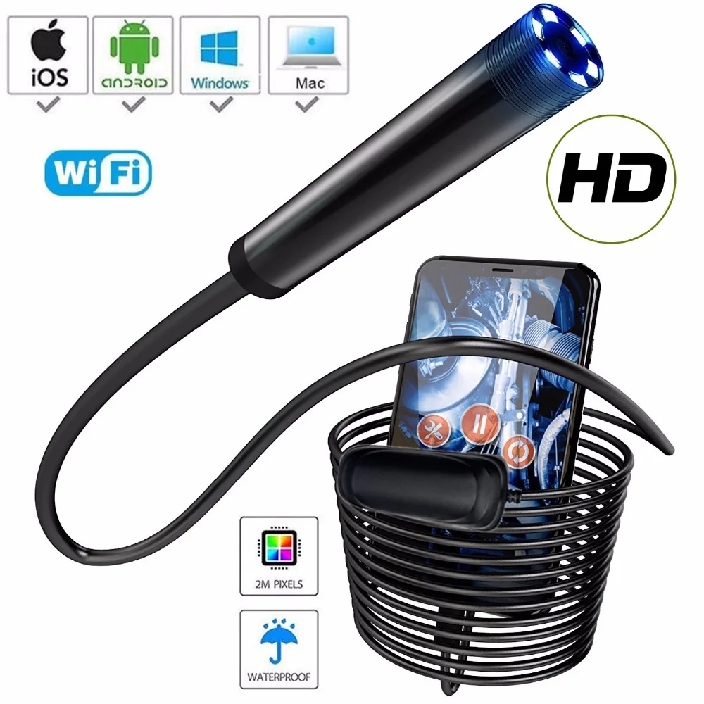 

HD1080P Wireless Endoscope 1000mAh Wifi USB Borescope IP68 Waterproof Inspection Camera Semi-rigid Snake Camera