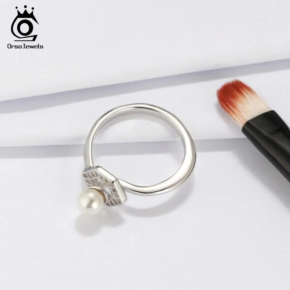 ORSA JEWELS искусственный жемчуг циркон женские кольца S925 пробы Настоящее серебро