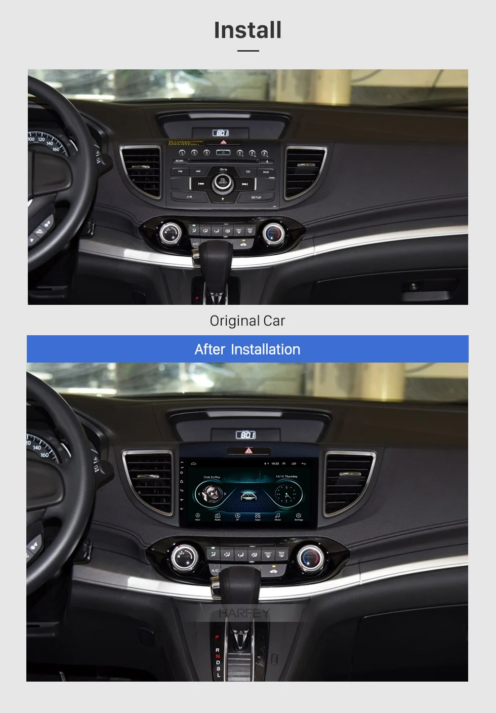 Top Harfey 9 Inch Car Radio GPS Navigation System For Honda CRV 2011-2015 With Remote Control Bluetooth Touch Screen 6