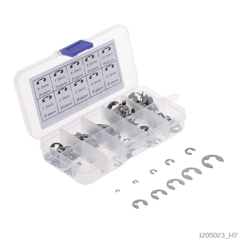 

200Pcs/Set Stainless Steel E-Type Circlips Assortment Case M1.5-M10 Spring Retainer Ring