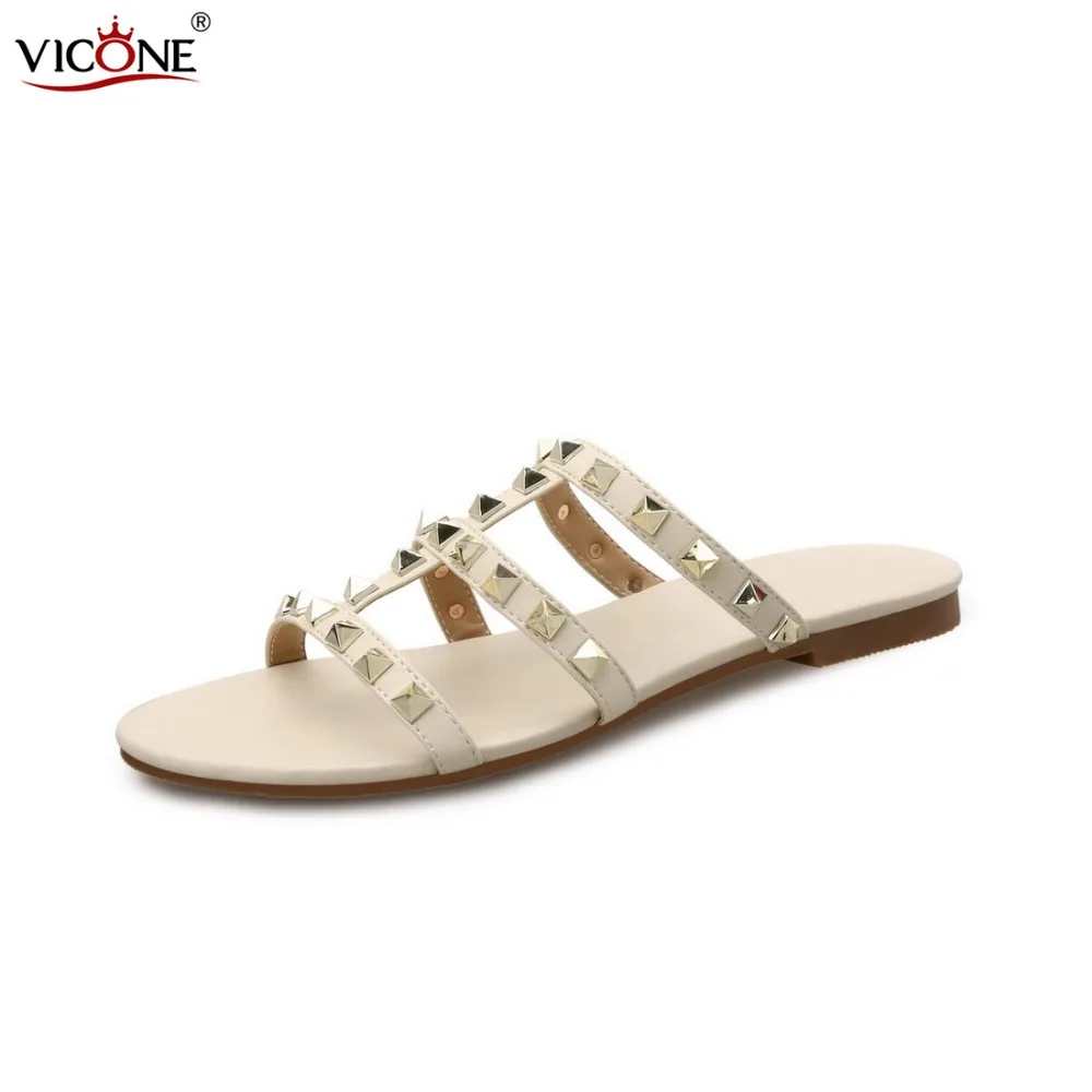 

VICONE Women Summer Solid Rivet Round Toe Casual Flats V10119