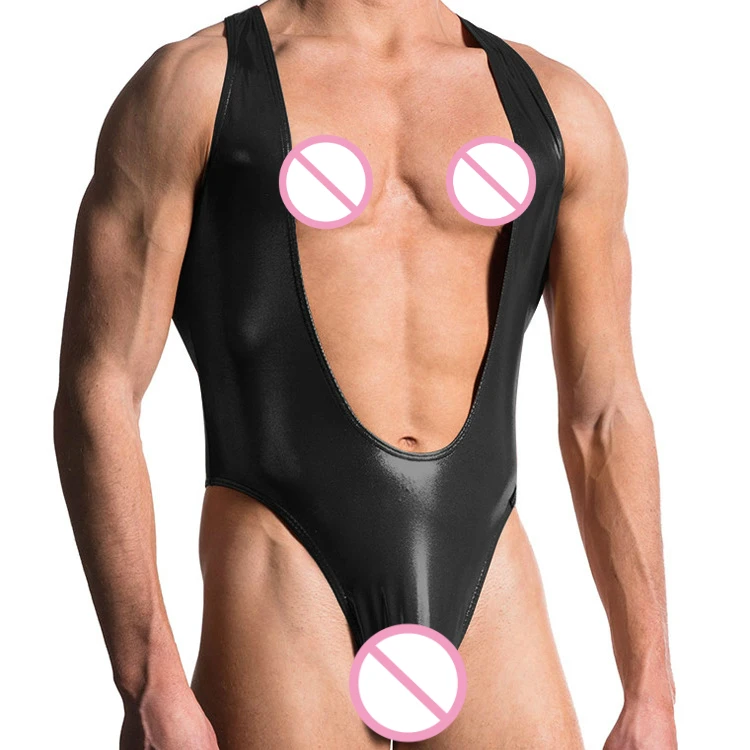 

Black Plus Size Sexy Bodysuit for Men Pu Leather Party Costumes Performance Lingerie Sexy Erotic Pole Dance Stripper Clothes Hot