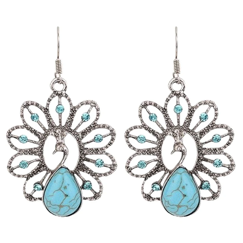 Retro Series Natural Stone Peacock Earrings Charm Exquisite Resin Earrings For Women Jewelry