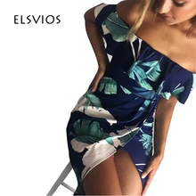 ELSVIOS Sexy Off Shoulder Side Slit Summer font b Dress b font 2017 Casual Slash Neck