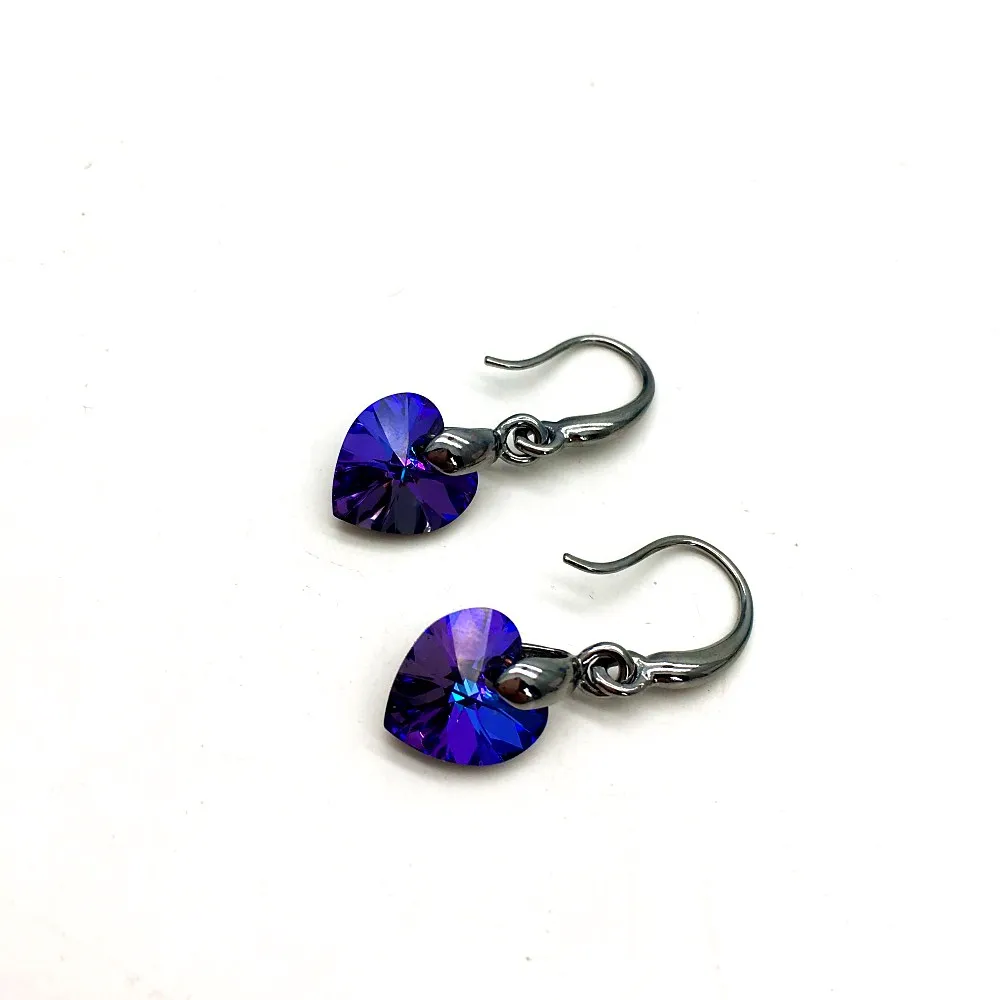 original swarovski crystals 6228 xilion heart dangle earring-black gun