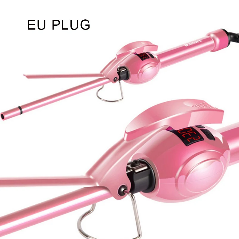 pink 19MM EU Plug Бренд 19 мм Профессиональный Супер турмалиновый керамический баррель маленькие тонкие щипцы кудрявые волосы железо, щипцы для завивки палочка - Цвет: pink 19MM EU Plug