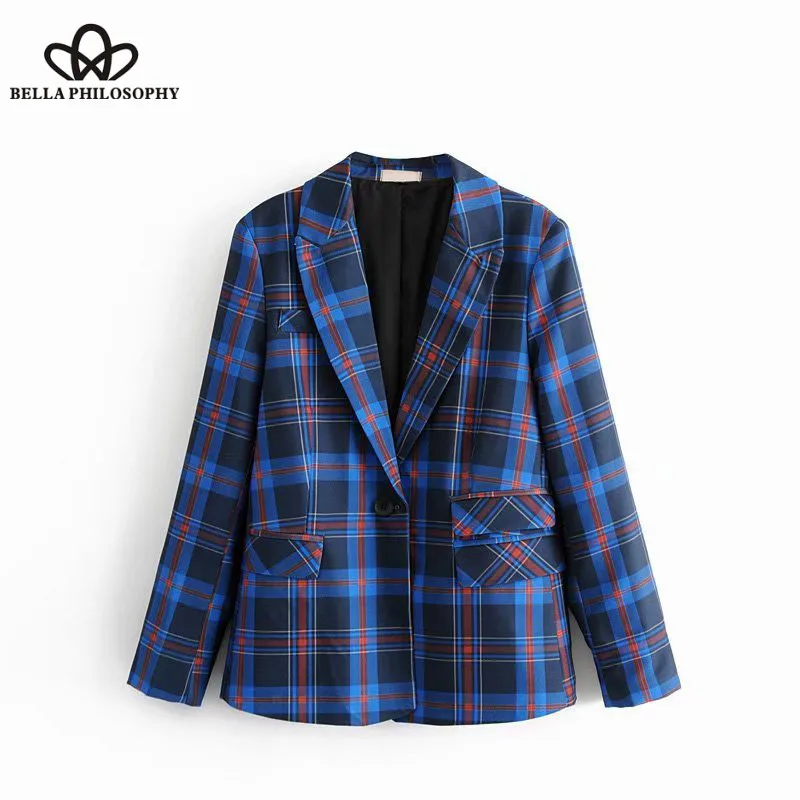Wonder 2018 new autumn Long Sleeve Plaid Blazer Vintage Single Breasted Female Blazer Casual Formal Pockets Lady Outwears