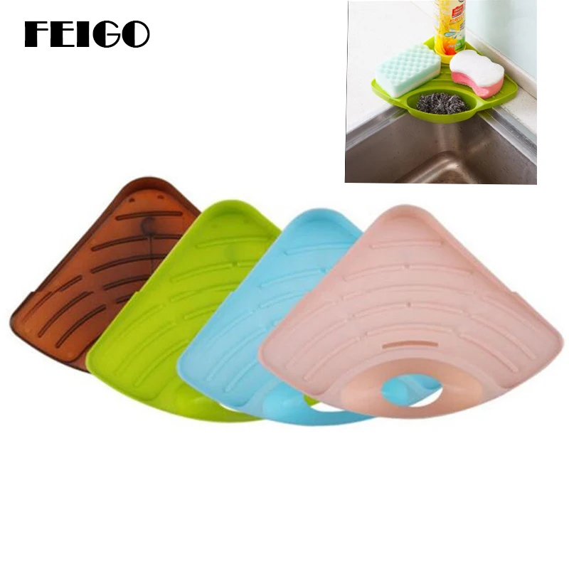 

FEIGO 1Pcs Triangular Sink Rack Kitchen Organizer Dish Vegetable Water Tray Drainer Drying Rack Washing Holder Storage Rack FK02