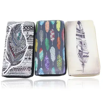 

Women Feather Pattern Leather Long Wallet Zipper Clutch Purse Card Holder