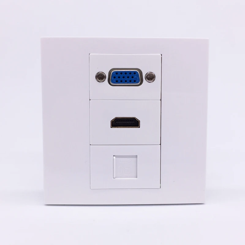 Wall Socket HDMI + VGA + RJ45 Network Jack Wall Panel Multimedia Outlet