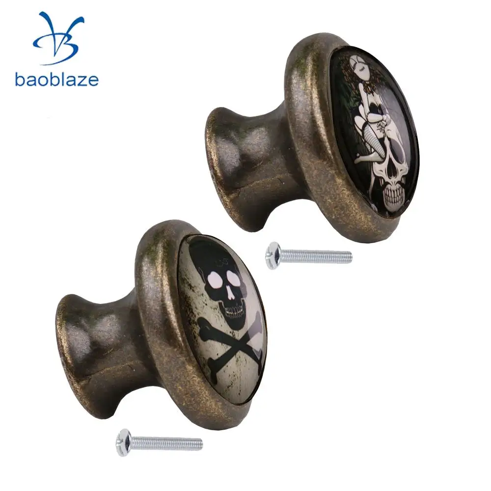 

2pcs Skull Pattern Vintage Metal Door Knob Cupboard Cabinet Bin Drawer Dresser Pulls Handle Knob Furniture Hardware #4
