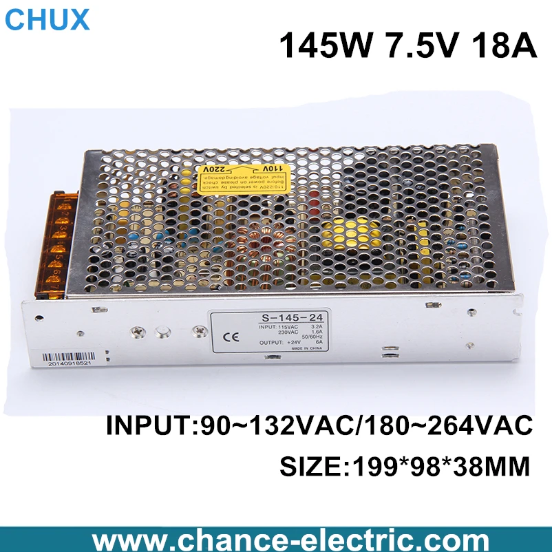 

145W 7.5V 18A Single Output Switching power supply for LED Strip light AC to DC S-145W-7.5V free shipping