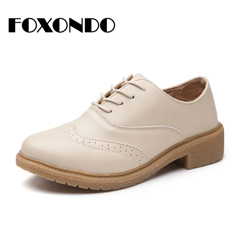 FOXONDO/Новинка года; весенние кроссовки на платформе; женские туфли-оксфорды из натуральной кожи на плоской подошве со шнуровкой; женские туфли на толстой подошве