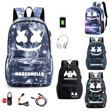 Marshmello рюкзак DJ для подростков мальчиков и девочек Школьный рюкзак Противоугонный Usb мужские яркие сумки Противоугонная Usb мужская сумка