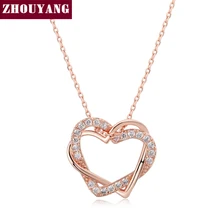 ZHOUYANG, высокое качество, сердце к сердцу, розовое золото, кулон, ожерелье, ювелирное изделие, Сделано с австрийским кристаллом N062 N063