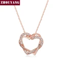 ZHOUYANG высокое качество сердце к сердцу розовое золото цвет кулон ожерелье ювелирные изделия Сделано с австрийским кристаллом N062 N063 - фото