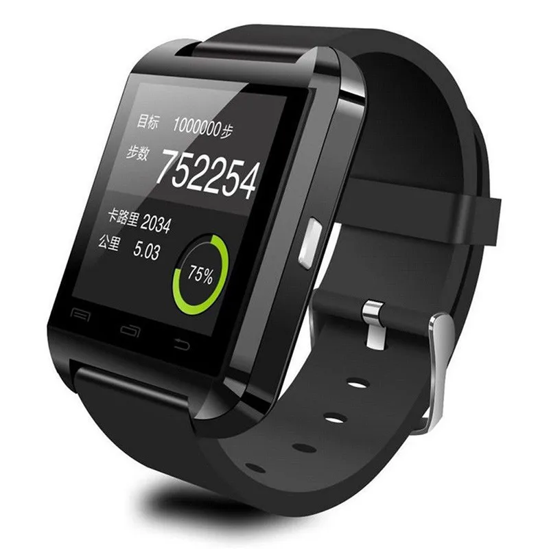 Умные часы U8, Bluetooth, умные часы, наручные часы, умные часы с монитором сна, удаленная камера, шагомер, для смартфона Android IOS - Цвет: Black