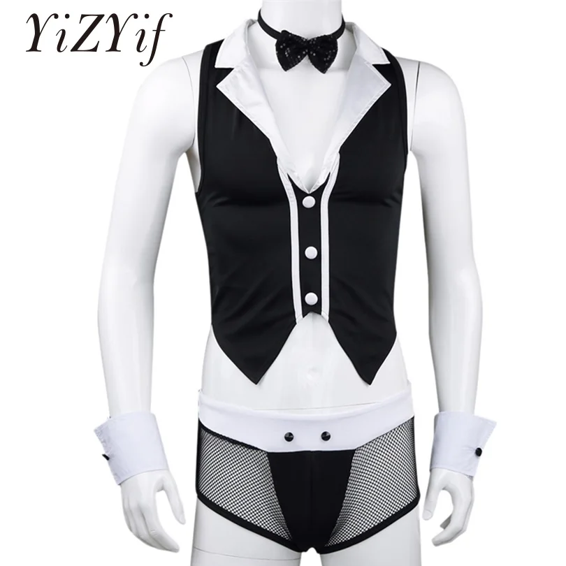 YiZYiF Men Maid Outfits tenue sexy homme Gay Men Cosplay Costume Tops