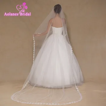 

AOLANES 3 Meters Top Quality Tulle Bridal Veil Appliques Edge Long Cathedral Wedding Veil Accessories Velos De Novia