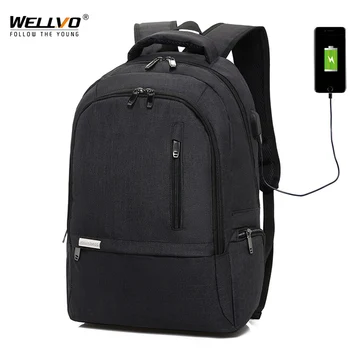 

Men External USB Charge Backpack Laptop Bag Large Students School Bags Male Travel Backpacks Canvas Gray Bag mochila XA280WC
