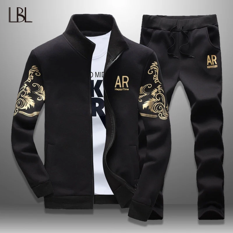 

LBL Men Tracksuit Set 2019 Spring Mens Sweat Suits Stand Collar Jacket Two Piece Set Man Slim Fit Fitness Clothing Men Sweatsuit