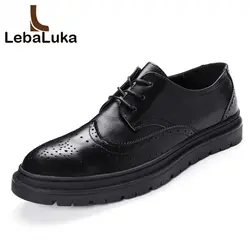 LebaLuka классика Мужская повседневная кожаная обувь круглый носок на шнуровке принт Обувь с перфорацией типа «броги» модные Обувь для отдыха