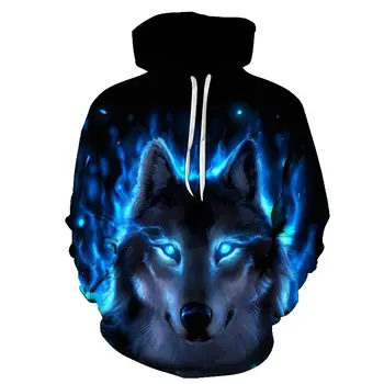 

Galaxy Sweatshirts Men/Women 3d Hoodies With Hat Print Blue Fire Wolf Hooded Hoodies Thin Tracksuits Tops Plus Size 6XL