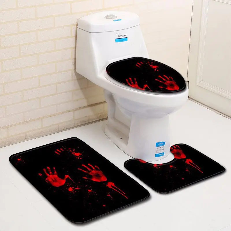 Stocked Blood Handprint Carpet Bathroom in Bath Mats Non Slip Toilet Mat Accessories Flannel Contour Rug Foot Pad for Home Decor