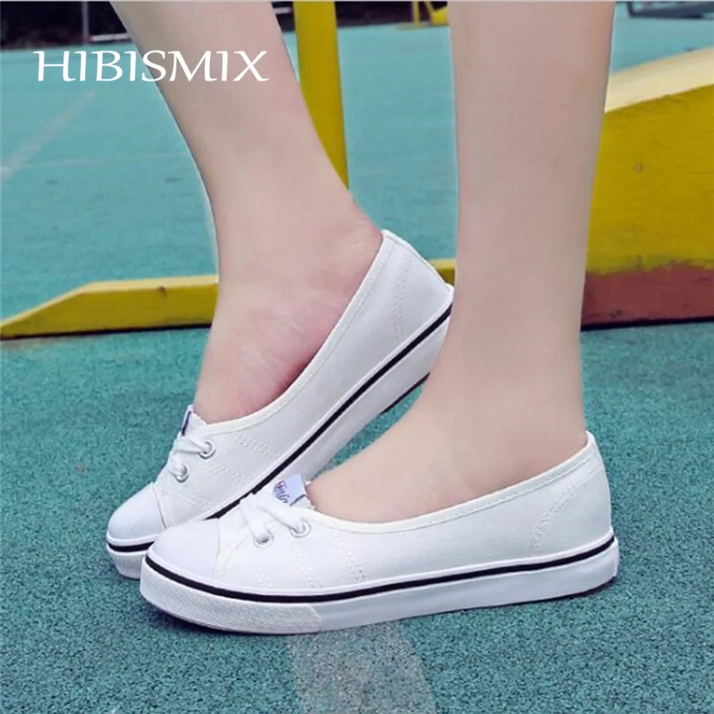 

HIBISMIX Women Canvas Shoes 2019 Spring Summer Lace Up Round Toe Casual Shoes Candy Color Women Student Flats Sneakers 1023