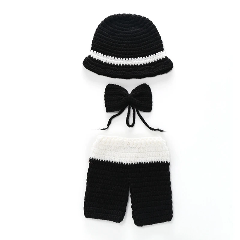 Лидер продаж новорожденных Подставки для фотографий шляпа одежда для самых маленьких, костюм юного джентльмена, «кроше»; верхняя одежда; Вязание фотосъемки с изображением окна во французском стиле аксессуары, шапка