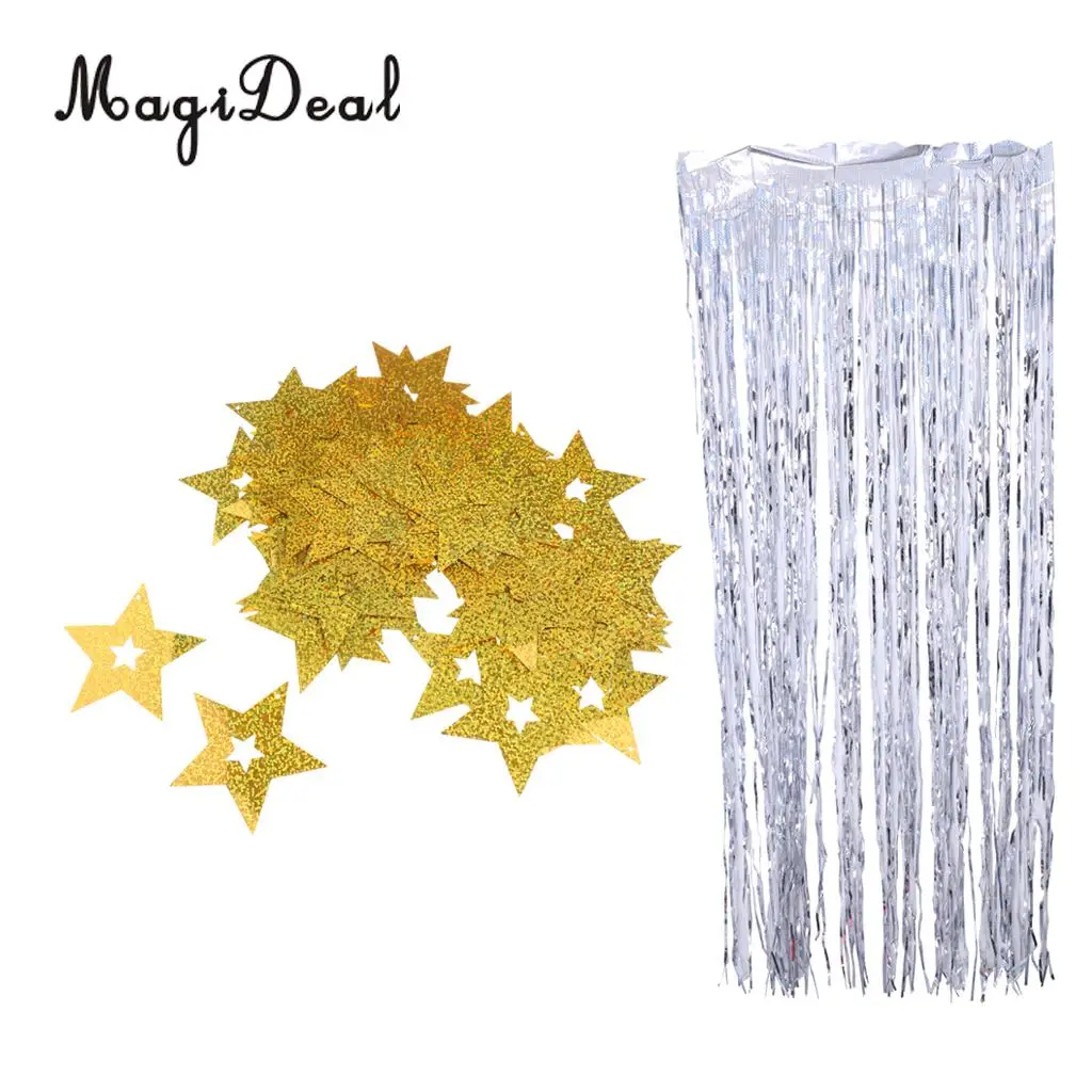 100x Shiny Plastic Stars Hanging Foil Balloon Swirl Tinsel Wedding Party Decor Blue/Gold/Silver