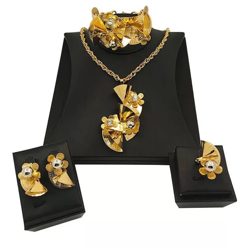 

F&Y African Jewelry Set Dubai Gold Color Big Nigeria Jewelry Set Wholesale Bride Jewelry Wedding Jewelry Set Bride Accessories