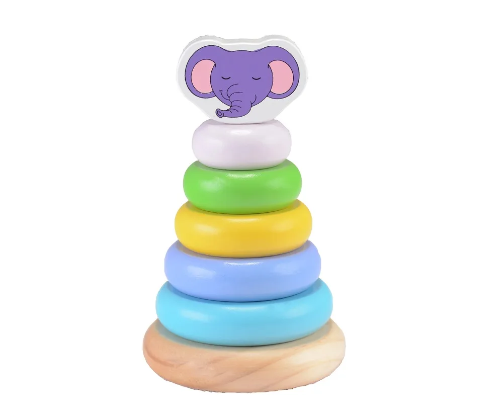 Kids Baby Toy Wooden Stacking Tower Toys color elephant Tower Building Blocks Kids Educational Wooden Toy New baby-building-blocks-wooden