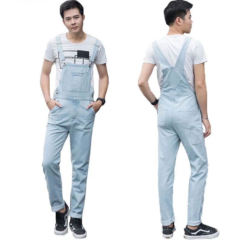 2018 Spring New Light Blue White Men's Denim Jumper Pants Men's Slim