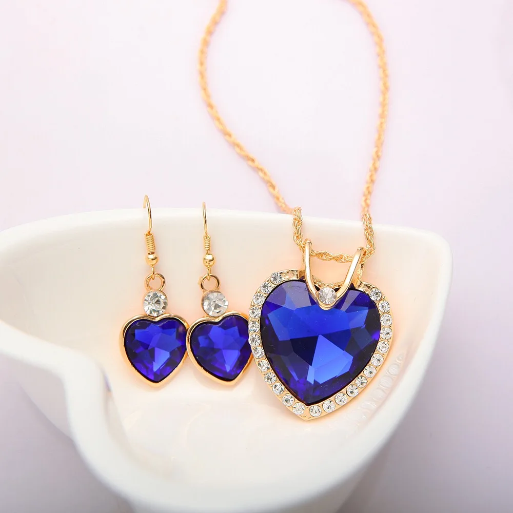 Luxury heart-shaped Austrian crystal zircon earrings necklace jewelry set for women European and American wedding dinner (13)