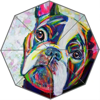 

NEW Custom bulldog France Painting Cute Animal Portable Triple Foldable Sun and Rain Umbrella Decorative Umbrella T822#7