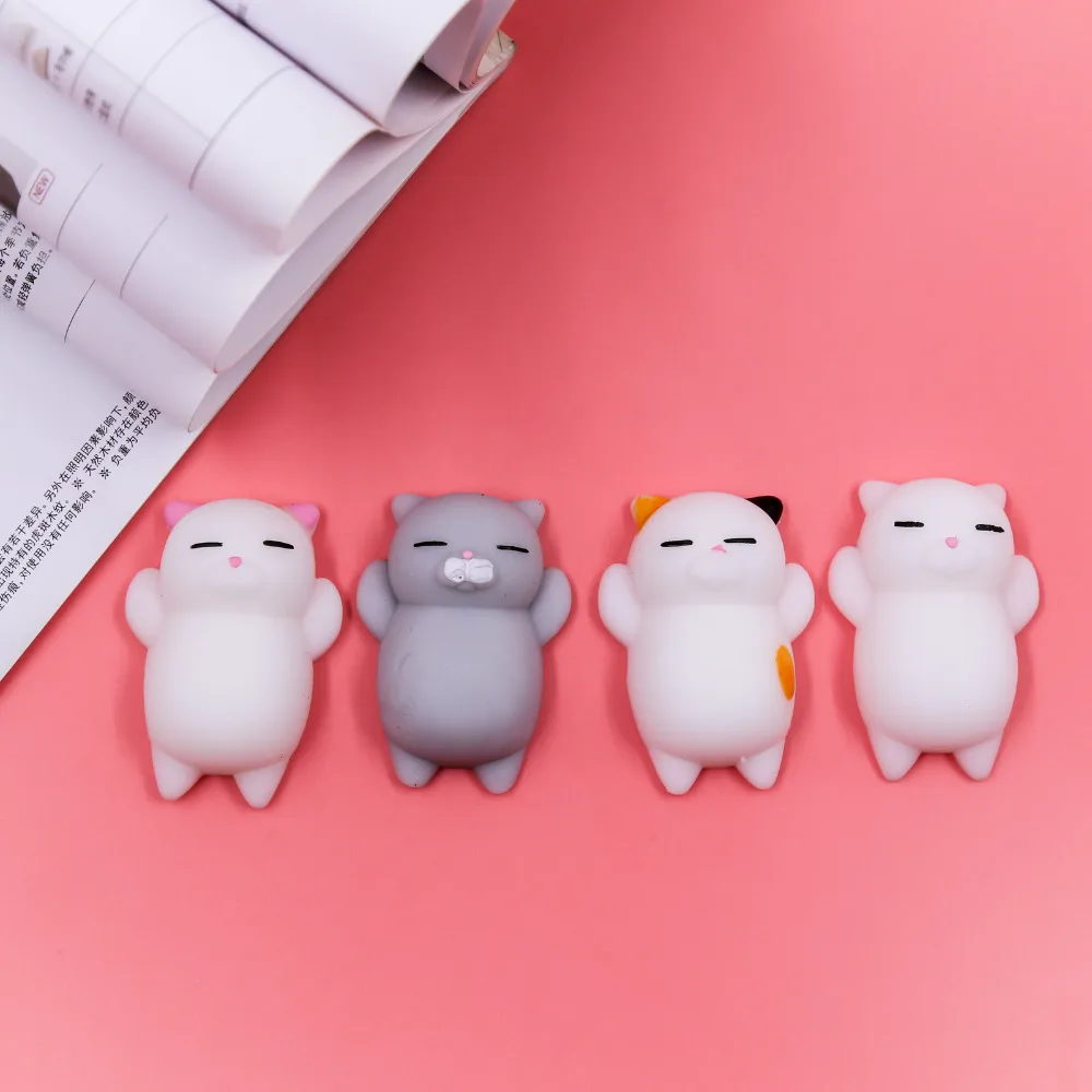 Kawaii Squishy Cute Cats 4pcs/lot Phone Strap Decompression Hand Squeeze Pinch Toy Mini Soft Cat ...