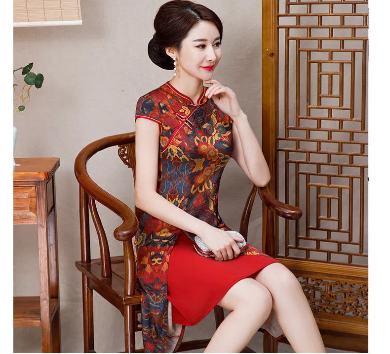 Сексуальные женские аозай короткие Cheongsam 2019 летние винтажные китайские стиль вискоза длиной до колена Qipao модные тонкие Вечерние платья