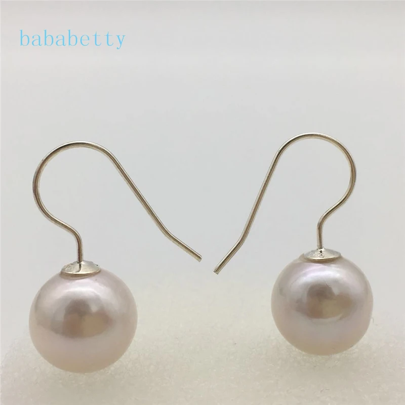 

New beautiful natural freshwater white AAA11-12MM Baroque pearl 925 sterling silver hook earrings