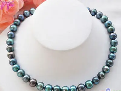 

FREE SHIPPING HOT sell new Style >>>>9-10mm PEACOCK BLACK ROUND Freshwater cultured PEARL NECKLACE 18
