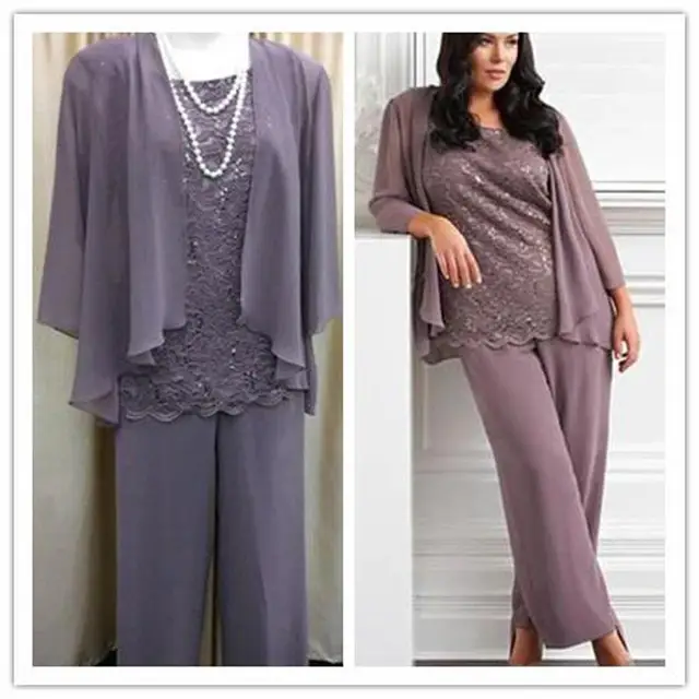 New 2016 Three Pieces Lace Chiffon Mother S Pants Suit Purple Long New 2016 Three Pieces Lace Chiffon Mother S Pants Suit Purple Long Of The Bride Pant