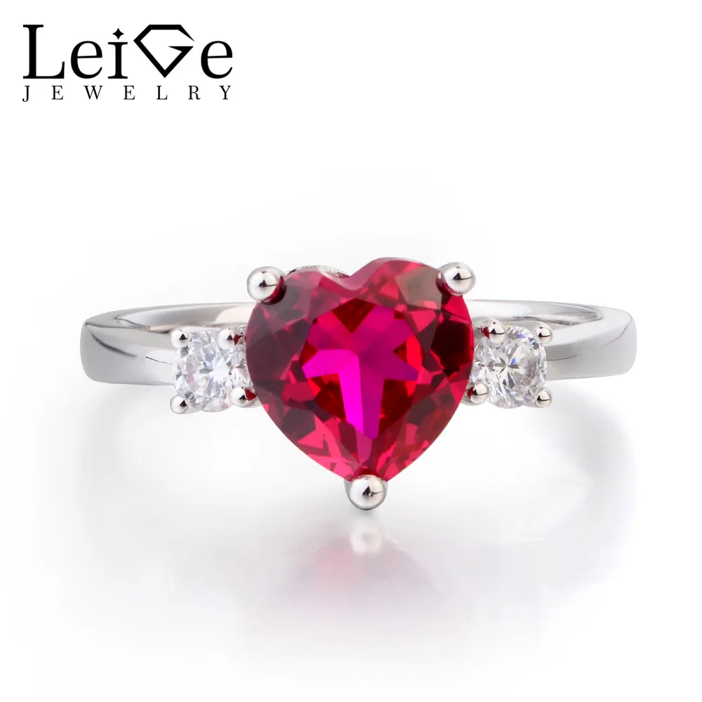 925 Sterling Silver Ruby Ring Red Gemstone July Birthstone Rings for women
