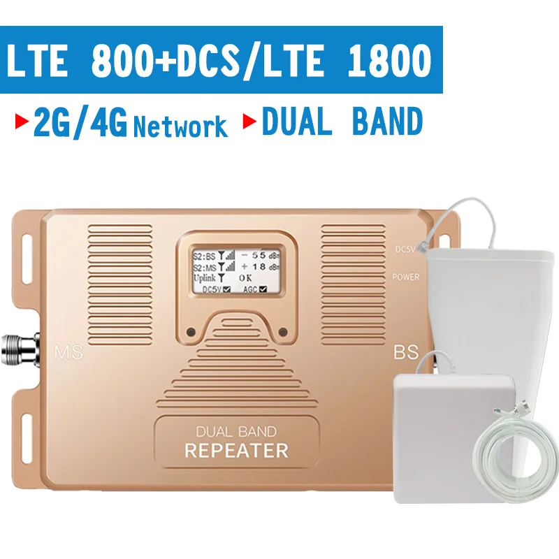 

4G LTE 800 LTE 1800 MHz Mobile Phone Signal Repeater 4G LTE B20 B3 Cellular Signal Amplifier 70dB Gain 4G Booster LCD Display