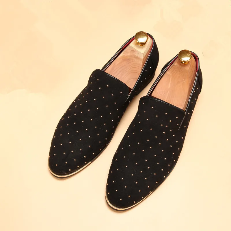 men shoes luxury brand rhinestone loafers fashion silver gold spike flats studded leisure footwear river oxford shoes for men (6)_