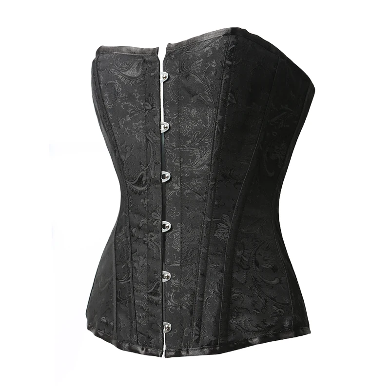 Women Sexy Jacquard Brocade Overbust Corset Slim Corselet Black Gothic Clothing Lingerie Steampunk Belt Corsets and Bustiers (1)