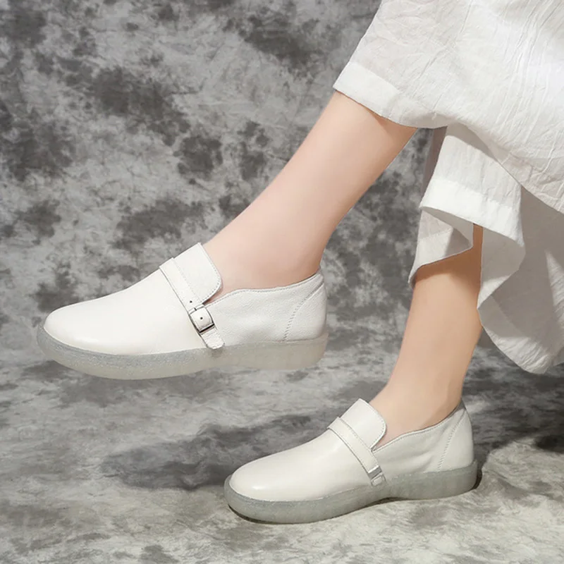 

Handmade Soft Comfortable Shoes Women Genuine Leather Flats Shoes For Women Casual Female Spring Flats Lady Shoes Footwear White