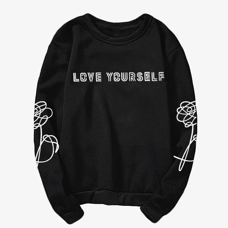Кей-поп Харадзюку стиль одежды Love yourself/говорят сами К-поп-майка, хипстер, instagram, подарок девушке, K поп рубашка Цзиминь J - Цвет: Sweatshirt black 2